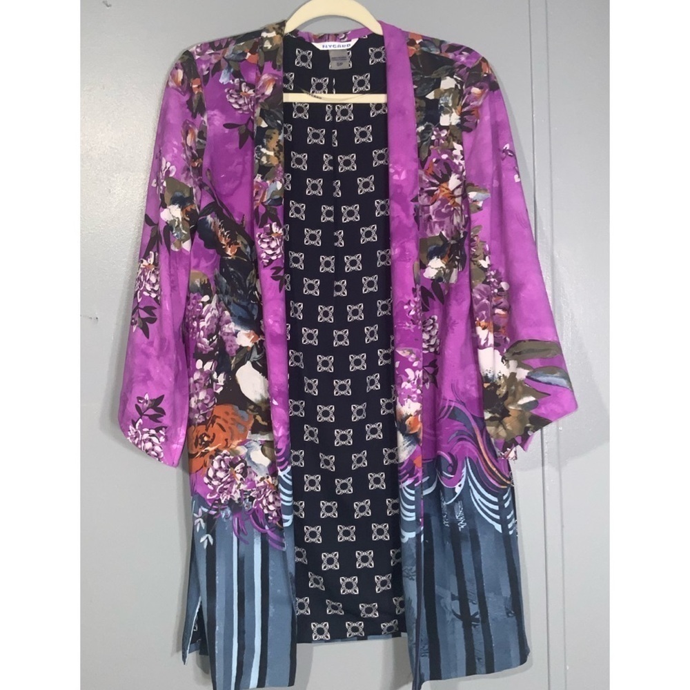 Peter Nygard Contemporary Purple & Blue Multicolor Floral Cardigan SP